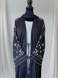 A very beautiful hand embellished abaya with detailed beadwork that adds a touch of luxury to your look Limited stock available-grab yours before it's gone! Elegant Abaya With Dabka Work, Elegant Long Abaya With Dabka Work, Long Sleeve Abaya With Dabka Work For Evening, Long Abaya With Dabka Work For Evening, Elegant Festive Abaya With Dabka Details, Elegant Maxi Abaya With Dabka Work, Festive Elegant Abaya With Dabka, Evening Abaya With Dabka Work And Long Sleeves, Elegant Long-sleeved Dabka Abaya