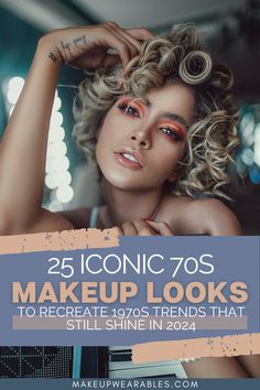 70s Glam Makeup Eyes, 70s Boho Makeup, Gold 70s Makeup, 1973 Makeup, 1979 Makeup, Retro Disco Party Outfit, 70s Disco Makeup 1970s, 70 Makeup 1970s Make Up, Studio54 Outfit