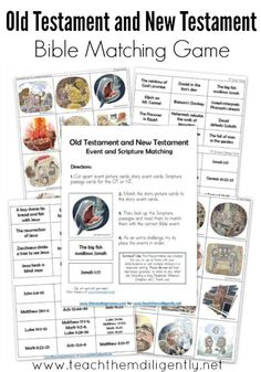 the old testament and new testament bible matching game with text overlay that reads old testament and