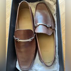 Classic Leather Loafers New In The Original Box. Leather Upper Round Moc Toe Slip-On Lining: Leather Padded Insole Genuine Rubber Sole Formal Leather Flat Boat Shoes, Formal Flat Leather Boat Shoes, Hugo Boss Shoes, Boss Shoes, Boss Men, Brown Leather Loafers, Classic Leather, Leather Loafers, Loafer Shoes