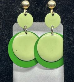 Vintage MCM Shade of Green Enamel Gypsy Discs Dangling Clip Earrings  | eBay Green Enamel Clip-on Jewelry, Green Enamel Clip-on Earrings, Green Metal Clip-on Earrings, Green Clip-on Metal Earrings, Green Metal Drop Clip-on Earrings, Retro Green Enamel Jewelry, Hypoallergenic Green Enamel Jewelry, Retro Nickel-free Drop Earrings, Vintage Green Enamel Earrings