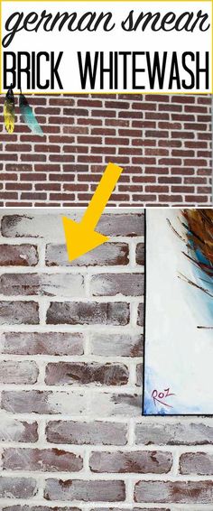 a brick wall with an arrow painted on it and the words german mean, brick whitewash