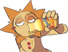 an image of a cartoon character drinking from a soda bottle and holding it in his hand