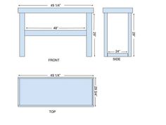 the measurements for a table and bench are shown in three different sizes, including one with two