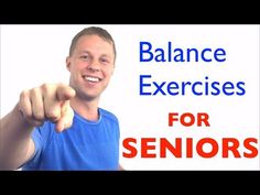 a man pointing at the camera with an ad for seniors on his shirt that says balance exercises for seniors