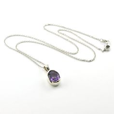 Sterling Silver Amethyst 9x11mm Oval Necklace Oval Necklace, Amethyst Gem, Amethyst Jewelry, Amethyst Necklace, Polish Jewelry, Amethyst Gemstone, Silver Diamonds, Diamond Cut, Cable Chain