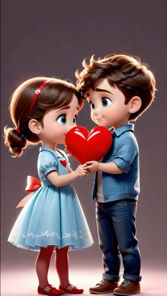 a boy and girl are holding a heart