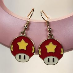 Super Mario Bros Red Mushroom Star Earrings Brand New Mario Clothes, 3d Earrings, Anthropologie Earrings, Football Earrings, Red Mushroom, Dream Catcher Earrings, Brown Earrings, Glitter Earrings, Cz Stud Earrings