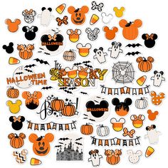 mickey mouse halloween stickers are arranged in the shape of pumpkins and jack - o'- lanterns