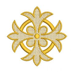 a gold and white snowflake is shown in the middle of this embroidery design