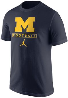 Show off your team pride in this Michigan Wolverines Navy Blue Jordan Football Short Sleeve T Shirt! This Michigan Short Sleeve Tee features a screen printed team logo on front chest. Make sure everyone knows you root for the Wolverines with this Navy Blue Michigan T Shirt. Go Michigan! Ring spun, combed cotton jersey, Rib knit collar with interior taping, Open sleeve hem, Athletic fit, Tagless crew neck collar, Screen print graphic, Unisex, Fit: True to Size, 100% Cotton, Machine washable, 4 Team-colored Tops With Logo Print For Fans, Navy Tops With Team Name For Football Season, Navy Screen Print Top For Fan Merchandise, Navy Tops For Sports Season Fan Gear, Navy Fan Apparel Tops For Sports Events, Navy Sports Fan Top, Navy Tops With Team Logo For Sports Season, Navy Fan Apparel Top With Team Name, Navy Tops With Team Logo For Fan Gear