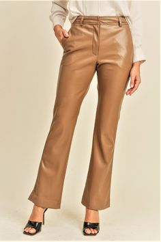 Description Introducing the Anne Pants, the perfect blend of style and comfort. Made with a buttery soft faux leather, these mid rise pants feature side pockets, back welt pockets, and a flattering bootcut shape. The regular fit ensures a comfortable and stylish look that goes well with anything. Product Details and Fit - Mid rise- Side pockets- Back welt pockets- Bootcut- Regular fit- Faux leather Model Measurements - Model is wearing a size Small Fabric - 50% PU, 50% Cotton Style# JP143 Mid Rise Pants, Leather Pant, Pants Large, Medium Brown, Cotton Style, Welt Pockets, Model Measurements, Mid Rise, Fitness Models