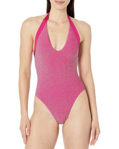 Trina Turk Cosmos Plunge One-Piece | 6pm Party Beachwear Swimwear With T-back, Party T-back Lined Swimwear, Party Swimwear With T-back And Lined Body, Party T-back Swimwear, Party T-back Swimwear Beachwear, T-back Swimwear For Beach Season Party, Pink V-neck Party Swimwear, Spring Party Bodysuit With Triangle Top, Pink V-neck Swimwear For Party