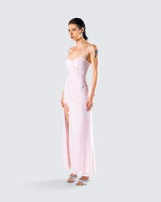 You’ll be the prettiest pick in this little number 🌸 With a floral appliqué trim, interlock lining, padded bust cups, and adjustable straps - this power mesh pink maxi is all you need to bloom into your prettiest self 😏 Pink Floral Gown, Maxi Pink Dress, Light Pink Dresses, Light Pink Maxi Dress, Pink Floral Maxi Dress, Pink Lace Dress, Light Pink Dress, Pink Aura, Pink Dresses