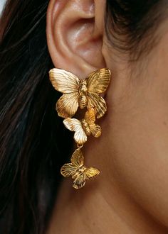 Gold Earrings With Butterfly Charm For Formal Events, Gold Earrings With Butterfly Charm For Formal Occasion, Luxury Gold Butterfly Earrings, Gold Butterfly Charm Earrings For Party, Gold Earrings With Butterfly Charm For Party, Gold Butterfly Earrings For Party, Party Earrings With Gold Butterfly Charm, Gold Butterfly Earrings For Wedding, Big Earrings Statement