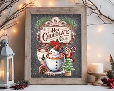 a christmas card with hot chocolate in a mug