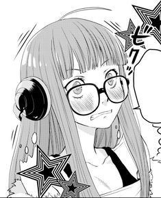 a girl with long hair wearing headphones and stars on her ears, looking at the camera