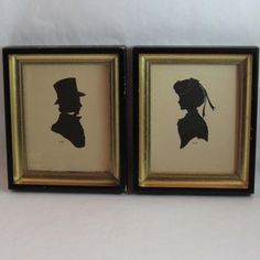 two framed silhouettes of people in top hats