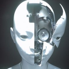 an image of a robot with speakers in it's head that is cut into pieces