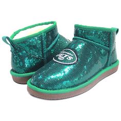 Step out in style every game day with these New York Jets Sequin Ankle Boots from Cuce. These comfortable shoes feature faux fur lining and a textured, durable outsole to keep you on your feet all day long. With dazzling sequins and embroidered New York Jets graphics, you'll stand out at any event.Step out in style every game day with these New York Jets Sequin Ankle Boots from Cuce. These comfortable shoes feature faux fur lining and a textured, durable outsole to keep you on your feet all day long. With dazzling sequins and embroidered New York Jets graphics, you'll stand out at any event.PRODUCT FEATURESWipe clean with a damp clothOfficially licensedEmbroidered graphics with rhinestone accentsRubber solePull tab on backMeasurement from bottom of sole to top of boot measures approx. 4Mat Sequin Boots, Nfl Green Bay, Glitter Sneakers, Shearling Boots, Green Sequins, New York Jets, Green Bay Packers, Ankle Socks, Green Bay