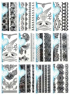 10 sheets black henna lace temporary tattoo female lower back 10 sheets black henna lace temporary tattoo Quantity: 10 sheets in assorted designs randomly selected by us. Cool and beautiful designs include anklet, armband, bracelet, wrist band, boho floral, retro vintage wide lace, mandala, paisley, dreamcatcher, butterfly, necklace, angel wing, and more. Sheet Size: 8.25 inches X 5.75 inches (21cm X 15cm) Awesome collection of sexy and decorative body art sticker temporary tattoos. Features: Hi Lace Tattoos For Women Sleeve, Lace Garter Tattoos, Black Lace Tattoo, Mandala Paisley, Garter Tattoo, Masculine Tattoos, Easy Flower Drawings, Tattoo Female, Black Henna