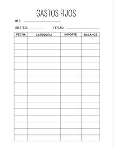 a printable sign up sheet with the words, gas prices and other items in spanish