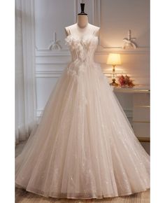 Get 10% off now! Buy beautiful long bling tulle ivory ballgown wedding dress with flowers at cheap price online. Free stable shipping and pro custom service since 2009. Champagne Prom Dress, Prom Dresses Elegant, Professional Dress, Dresses Formal Elegant, Tulle Flowers, Beaded Prom Dress, Ivory Wedding Dress, Ivory Wedding, Professional Dresses