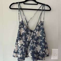 Blue Floral Urban Outfitters Tank. Silky But Thick Material. Never Worn And Tags Attached Green Cami, Striped Halter Top, Urban Outfitters Top, Brown Crop Top, Silky Texture, Balloon Sleeve Blouse, Bralette Crop Top, Drawstring Top, Tie Dye Tank Top