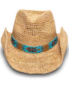 Nikki Beach Women's Natural Mazatlan Crochet Raffia Straw Western Hat , Natural