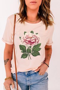 Pink Flower Print Crewneck Short Sleeve Top Pink Flower Print, Tops Graphic, Top Women, Women Tops, Pink Flower, Short Sleeve Top, Flower Print, Flower Prints, Pink Flowers