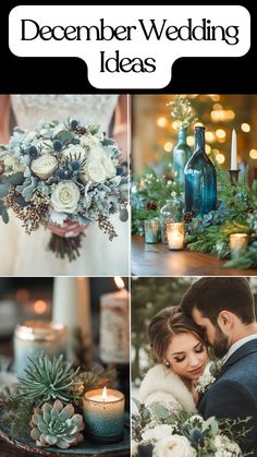 Elegant December wedding ideas featuring rustic decor and unique color combos like sage and blue. Winter Wedding Vow Renewal, Pink Christmas Wedding Ideas, December Wedding Ideas Color Combos, December Beach Wedding, Wedding Winter Colors, Rustic December Wedding, Winter Wedding Ceremony Ideas, Small Winter Wedding Ideas