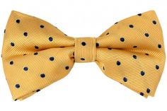 Yellow Pre-Tied Silk Bow Tie With Navy Blue Dots  - A bright cheerful bow tie to add some colour on wintry days Silk Bow Ties, Blue Dots, Silk Bow, Blue Dot, Bow Tie, Dots, Navy Blue, Silk, Navy