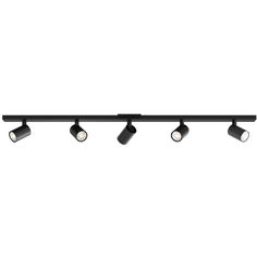 three black track lights on a white background