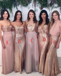 the bridesmaids are wearing different styles of dresses