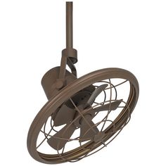 the ceiling fan is attached to an iron rod and has two blades on each side