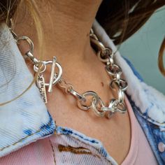 Thick Silver Necklace, Xoxo Necklace, Chunky Silver Necklace, Thick Necklace, Chunky Chain Necklace, Statement Fashion, Silver Choker Necklace, Chunky Chain Necklaces, Toggle Necklace