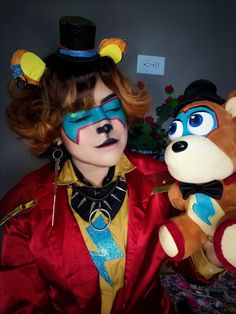 Cosplay glamrock Freddy fnaf security breach Glamrock Freddy Inspired Outfit, Glamrock Freddy Costume, Glamrock Freddy Outfit Ideas, Glam Rock Freddy Cosplay, Glamrock Freddy Makeup, Fnaf Cosplay Makeup, Freddy Cosplay Fnaf, Fnaf Security Breach Cosplay, Security Breach Cosplay