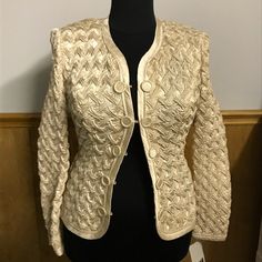 Jeanne Collection Luxury Formal Jacket Bj Cardigan Ivory Vintage Gold Blazer, Classic Gold Outerwear For Spring, Formal Jacket, Dusters, Vintage Dresses, Size 16, Jackets & Coats, Jackets For Women, Cream