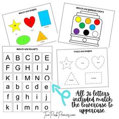 four different printable worksheets for preschool