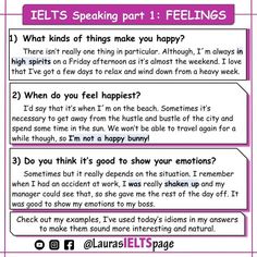 a text description for ielts speaking part 1 feelings