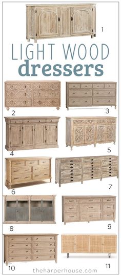 wood dressers with different styles and sizes are shown in this guide to make them look like