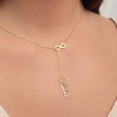 Personalized Minimal Infinity & Name Lariat Necklace, Personalized Name Gift, Bridesmaid Gift, Christmas Gift for Wife, Gift for her,  Personalized Gifts. Personalized Pendant,  Carry Your Love to Infinity The Infinity Symbol Inside Name Necklace offers an elegant way to carry your love to infinity. This special necklace bears the symbol of infinity with a name or names personally engraved within it.  Personalization: This necklace allows you to tell a unique story. With your or your loved one's Luxury Infinity Necklace For Gift, Gift For Bridesmaids, Gift Valentines Day, Christmas Gifts For Wife, Special Necklace, Etsy Bridesmaid Gifts, Personalized Pendant, Gifts Personalized, Infinity Symbol