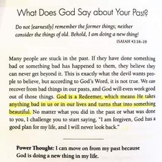 a piece of paper that has some writing on it with the words what does god say about your past?