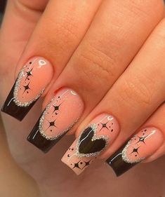 black french tip coffin nails Fake Nails Designs, Valentine Nails, Heart Nail, Cute Acrylic Nail Designs, Her Nails, Unique Acrylic Nails, Acrylic Nails Coffin Short, Short Acrylic Nails Designs, Heart Nails