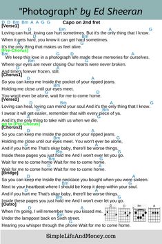 a guitar chords page with the words'photography by ed sheran '