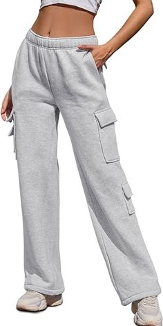 Women Fleece Cargo Sweatpants High Waisted Casual Baggy Joggers Pants Dress Up Style, Trendy Cargo Pants, Oversized Sweatshirt Outfit, Sweatpants Cargo, Women Joggers, Baggy Joggers, Cargo Pants Style, Travel Prep, Cargo Sweatpants