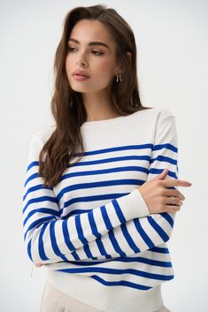 Test product - SOLMAR White Striped Hem Sweater For Fall, Spring Knit Sweater With Striped Hem, White Long Sleeve Sweater With Horizontal Stripes, Striped Knit Sweater For Work, White Striped Hem Sweater For Winter, Classic Blue Ribbed Sweater, White Cotton Sweater With Contrast Stripes, White Knit Sweater With Contrast Stripes, White Knit Sweater With Horizontal Stripes