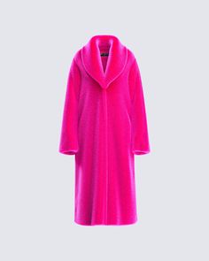 The bigger the coat, the badder the b*tch 💅 Walk into the room knowing you're the best looking one with this hot pink faux fur coat complete with an oversized fit, large lapel, full length sleeves, and side seam pockets 💗 Hot Pink Fur Coat, Barbiecore Fashion, Pink Coats For Women, Pink Fur Jacket, Winter Date Outfits, Pink Faux Fur Coat, Pink Fur Coat, Long Fur Coat, Catty Noir