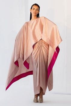 Shop for Twinkle Hanspal Beige Silk Cape And Draped Skirt Set for Women Online at Aza Fashions Cape Outfit, Cape Set, Silk Cape, Color Block Skirt, Beige Silk, Cape Style, Plain Colour, Draped Skirt, Maxi Coat