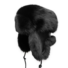 Black Luxury Adjustable Winter Hat, Black Aviator Hat For Outdoor, Black Adjustable Hat With Ear Flaps, Black Hat With Faux Fur Lining, Black Hat With Faux Fur Lining And Ear Flaps, Winter Black Sheepskin Hats, Fur Black Hat, Fur Black Mens Hat, Rabbit Fur Trapper Hat